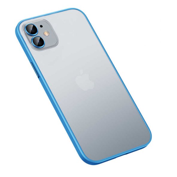 iPhone 12 ile Uyumlu Kılıf Kamera Lens Korumalı Chatoyant Retro Kapak Mavi