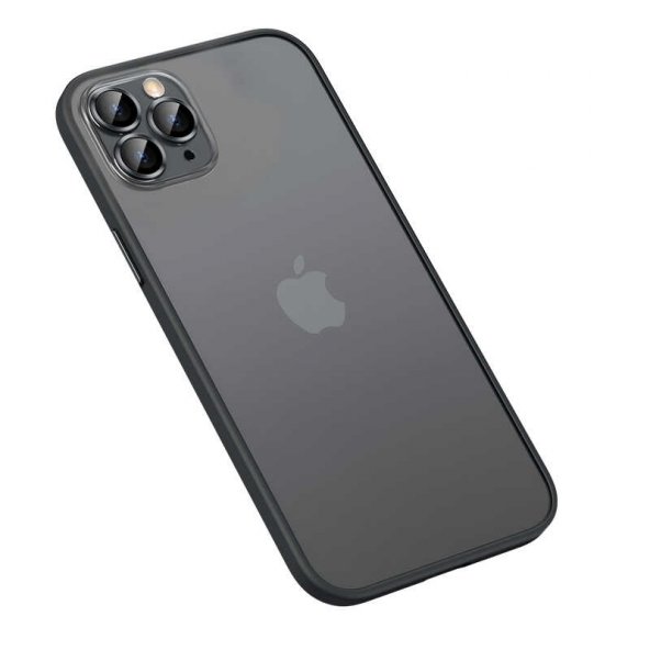iPhone 12 Pro ile Uyumlu Kılıf Kamera Lens Korumalı Chatoyant Retro Kapak Siyah