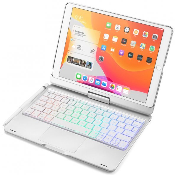 iPad Pro 10.5 Kılıf Magic Dönen Klavyeli Tablet Kılıf - Gümüş