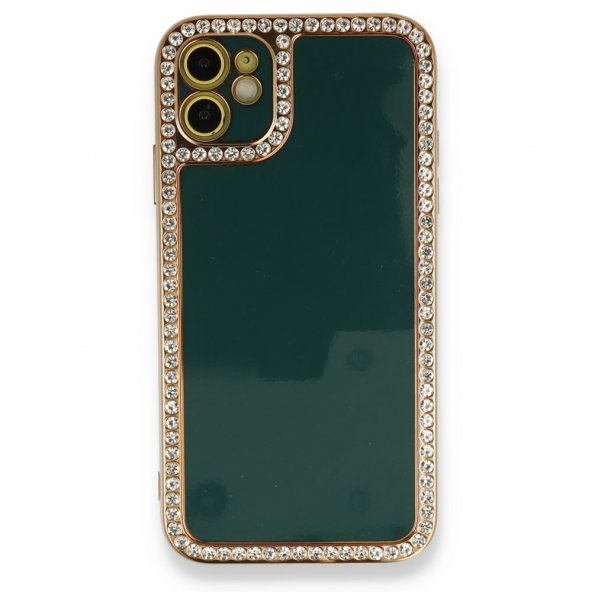 iPhone 12 Kılıf Solo Taşlı Silikon - Koyu Yeşil