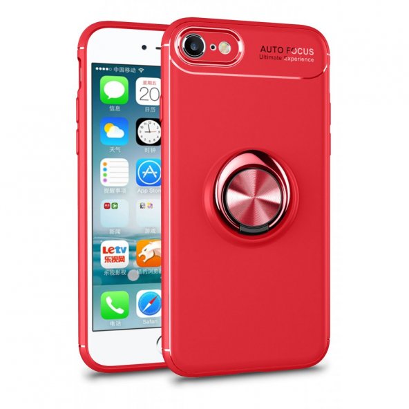 iPhone 7 Kılıf Range Yüzüklü Silikon - Kırmızı